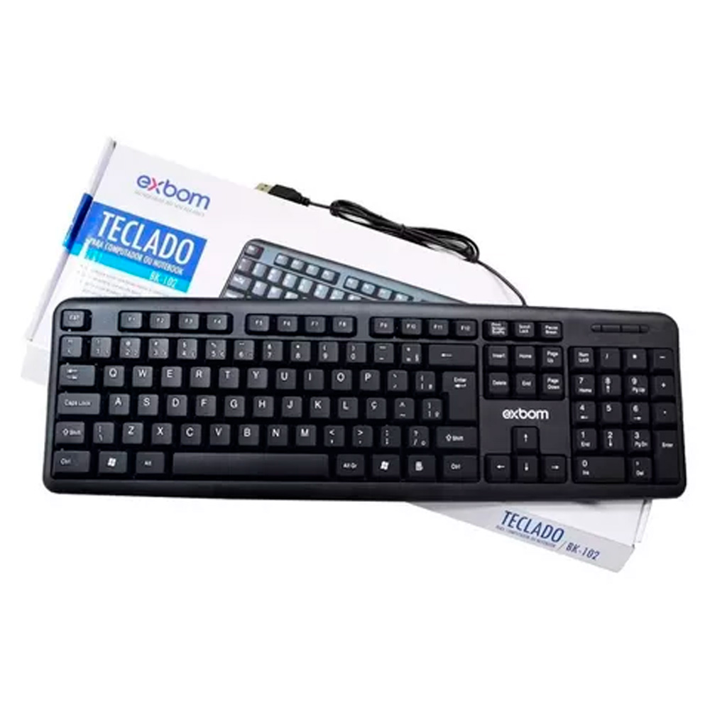 Teclado EXBOM com Fio Padrão ABNT2 BK-102