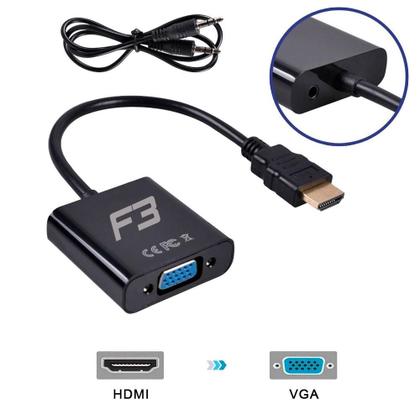 Cabo Adaptador Conversor HDMI para VGA F + Audio F3 - Jc- Ad-hm/vga — foto 3