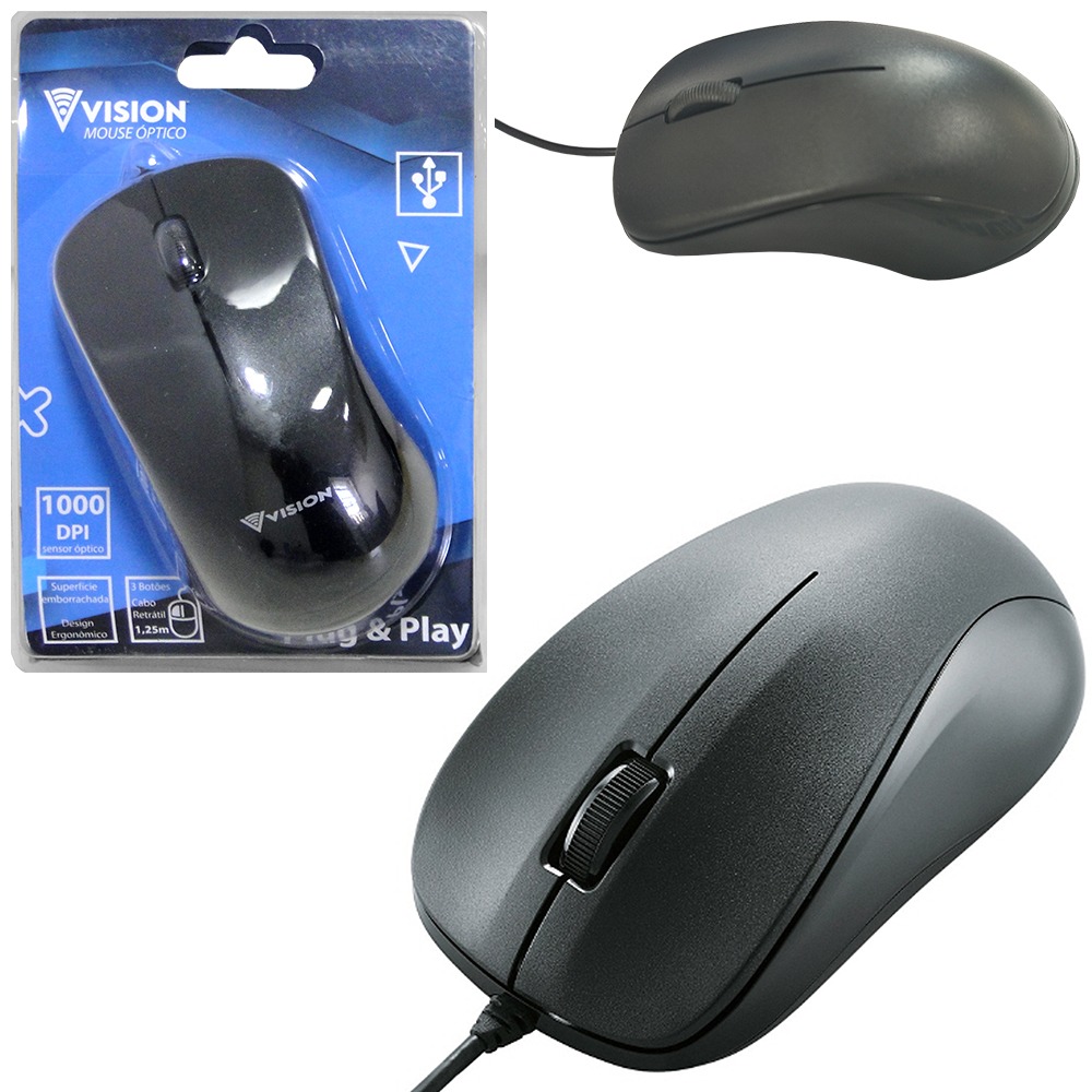 Mouse USB Office Óptico Ergonômico 1000 DPI Preto — foto 3