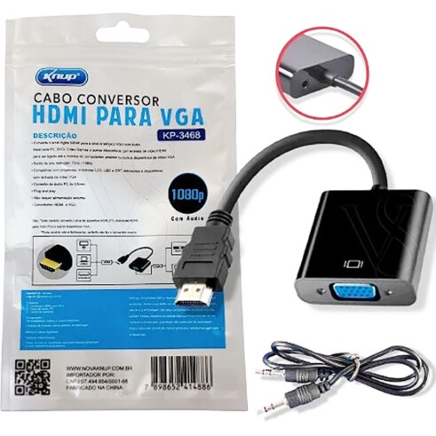 Conversor HDMI X VGA com Saída Audio KNUP - KP-3468