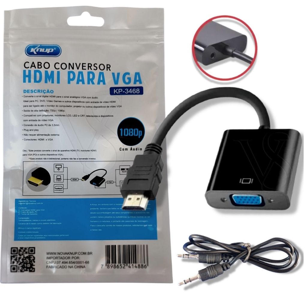 Conversor HDMI X VGA com Saída Audio KNUP - KP-3468 — foto 3