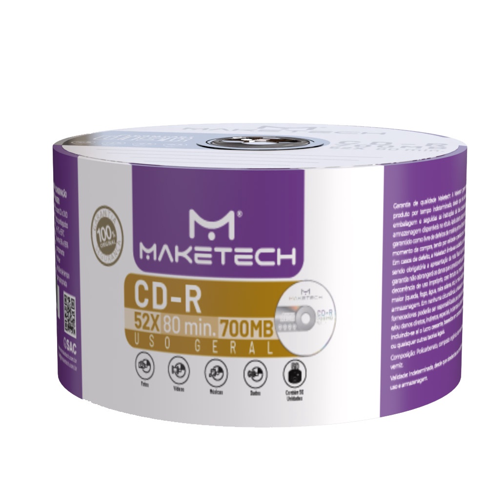 CD-R Virgem MAKETECH 52X 700MB
